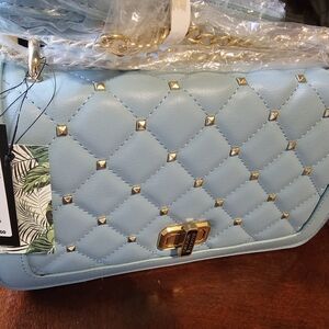 Badgley Mischka Light Blue Quilted Crossbody Bag
